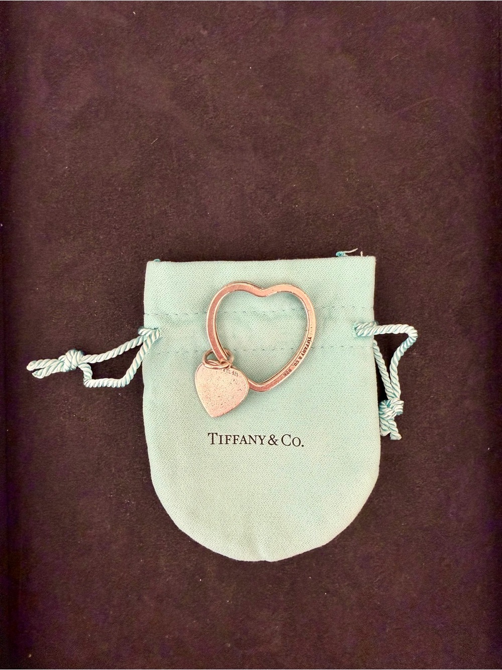 Tiffany & Co. Silver Heart Keyring with Blue Pouch